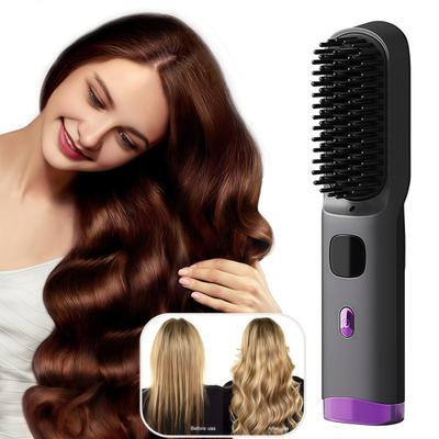 Cordless Hair Straightener Brush 4 Temperature Settings Mini Hair Straightening Comb USB Rechargeable Fast Heating Electric Hot Brush