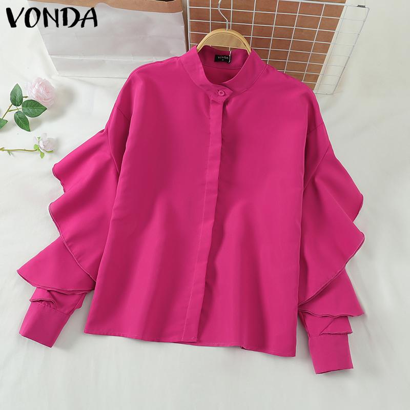 VONDA Женские винтажные блузки с длинным рукавом и воротником-стойкой
