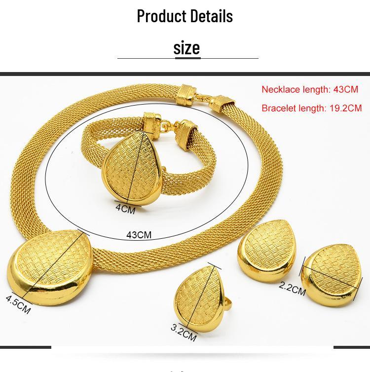 24K Dubai Gold Bridal Jewelry Set: Necklace, Bracelet, Earrings, Ring for African Women