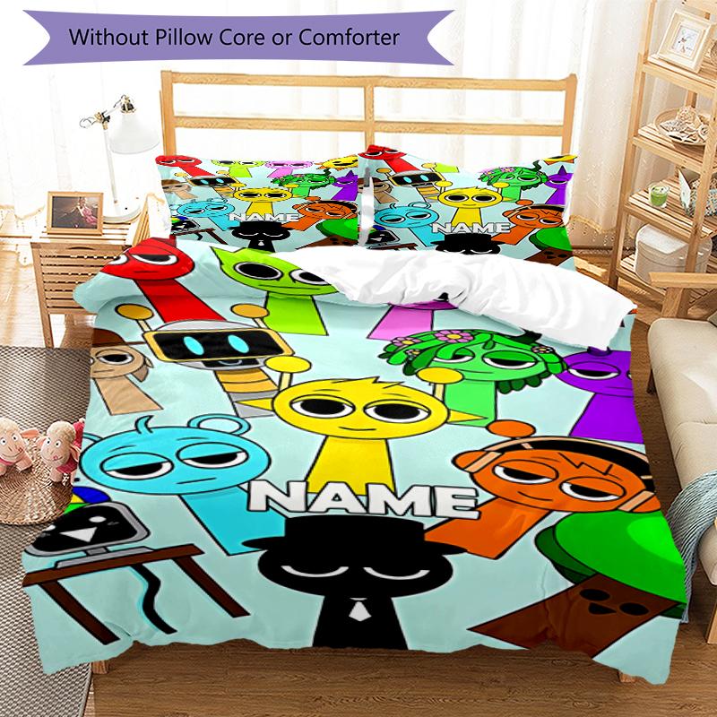 3pcs Custom Name Sprunki Bedding Set Duvet Cover Closure Includes 1 Duvet Cover & 2 Pillowcases, Soft and Comfortable for All Seasons.