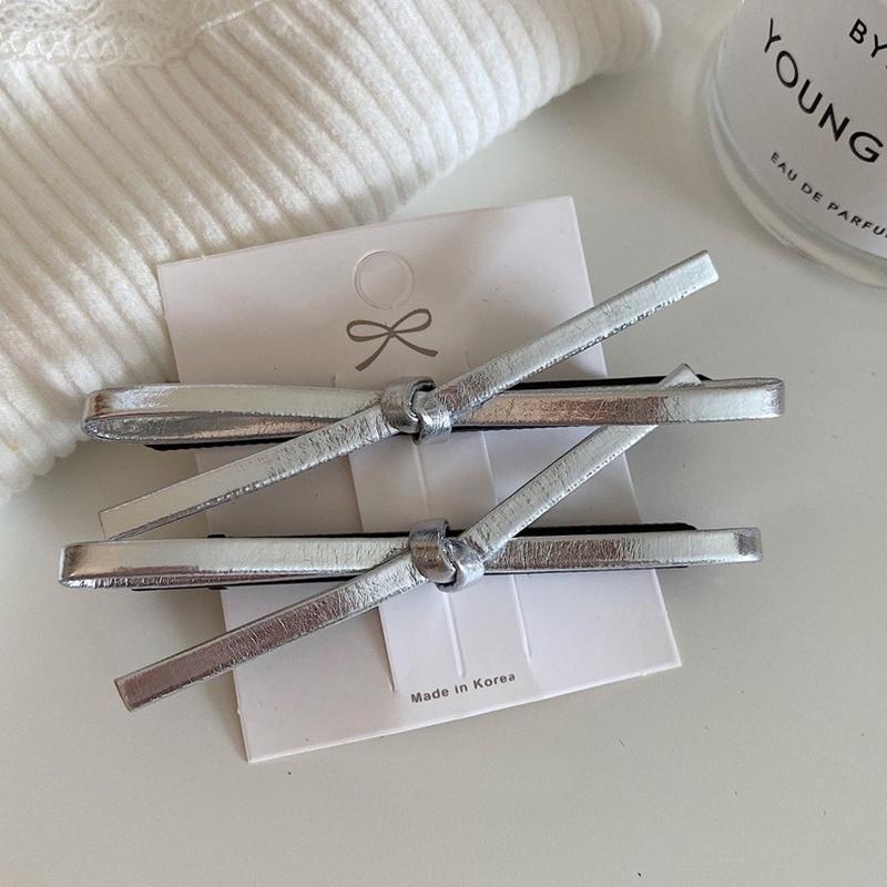 2pcs Korean Style PU Leather Bow Hair Clip Simple Versatile Delicate Y2k Girls Bobby Pin Sweet Charming Hair Accessories