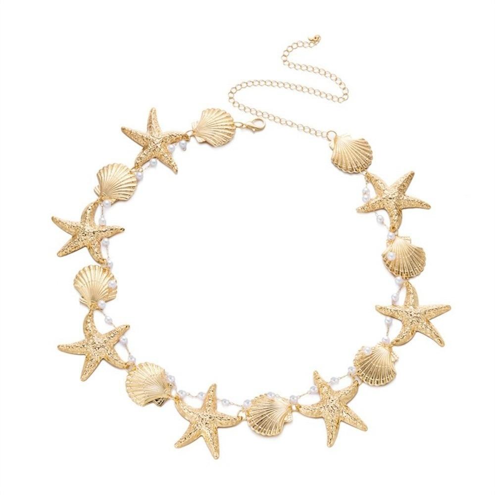 Multi-pendant Starfish Waist Chain Shell Beads Belly Chain Imitation Pearl Body Chain  Ladies