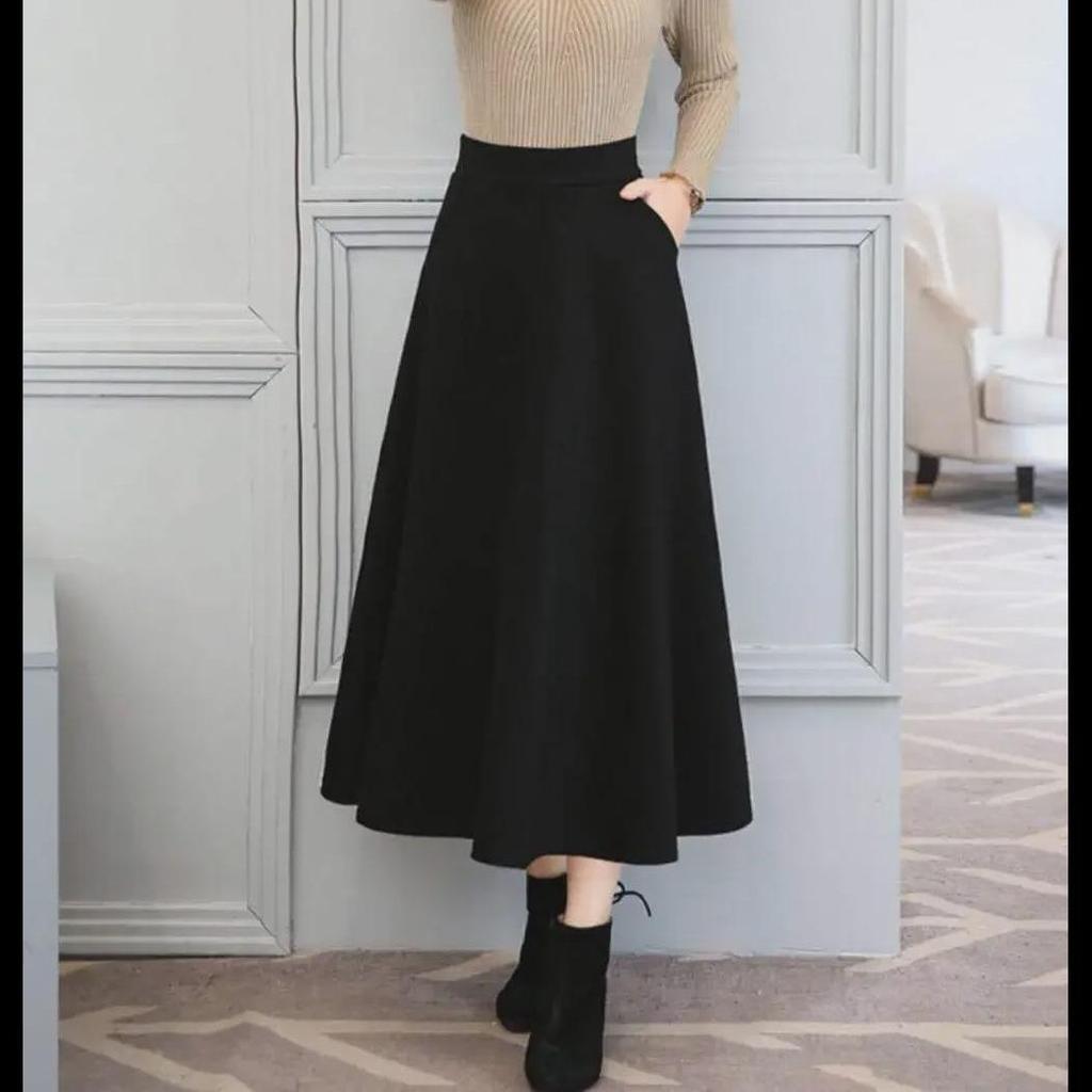 Mittellanger elastischer Rock im koreanischen Stil mit hoher Taille für Damen