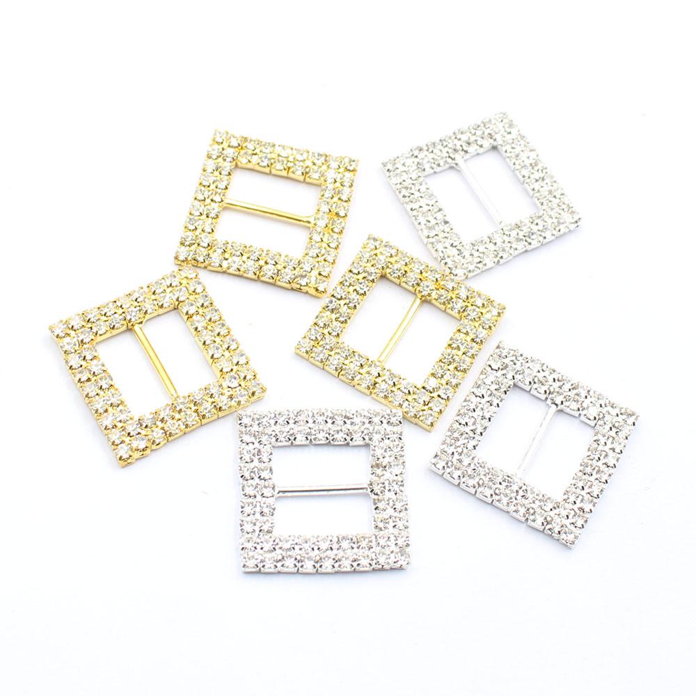 5 Pieces of Double Row Square 28mm (inner Bar 15mm) Crystal Rhinestone Buckle DIY Gift Box Ribbon Sliding Buckle Crystal Invitat