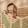 Rectangular Storage Basket with Leather Handles Open-Top Desktop Woven