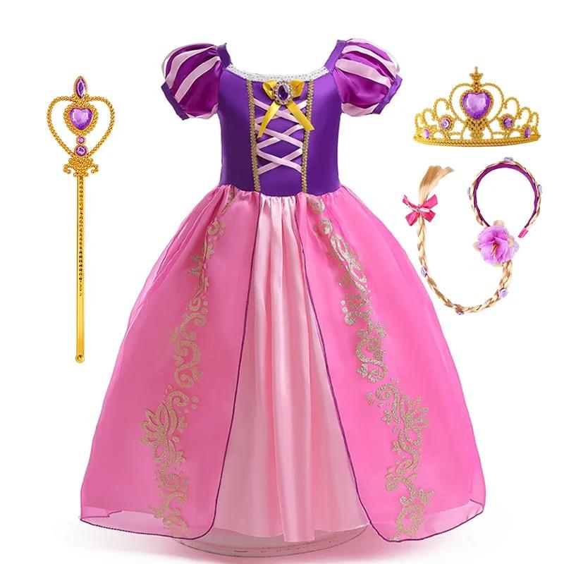 Rapunzel Princess Dress Costume For Kid Girl Halloween Cosplay Puff Sleeve Birthday Party Dresses Gowns Children Clothes