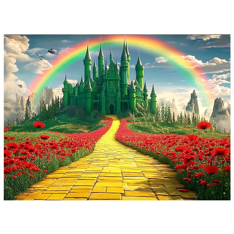 Banner di Sfondo Il Mago di Oz Arazzo Stampato Città di Smeraldo e Strada di Mattoni Gialli Decorazione per Feste Arte Camera da Letto Soggiorno Dormitorio