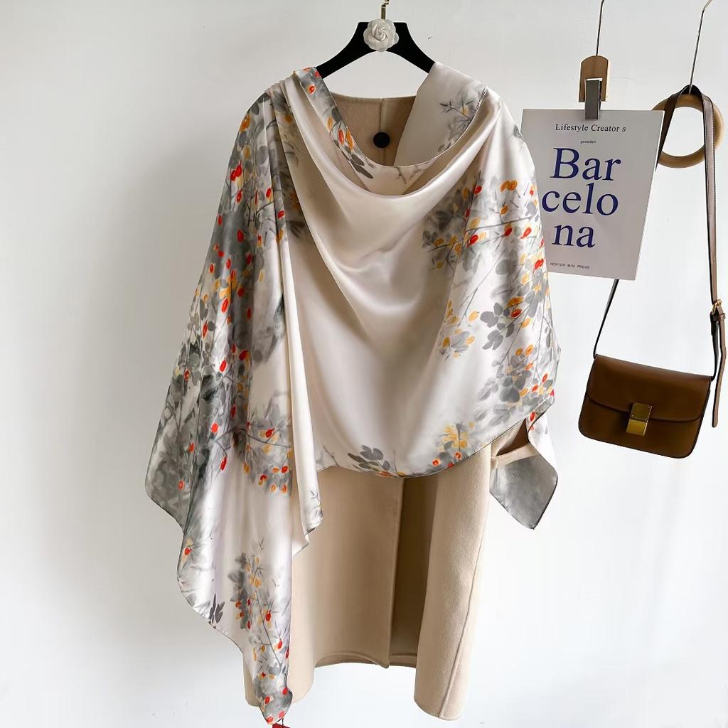 Hangzhou Silk Silk Scarf Autumn and Winter Shawl Two-purpose Thin Style Versatile Fashion New High-end High-end Exterior Matching