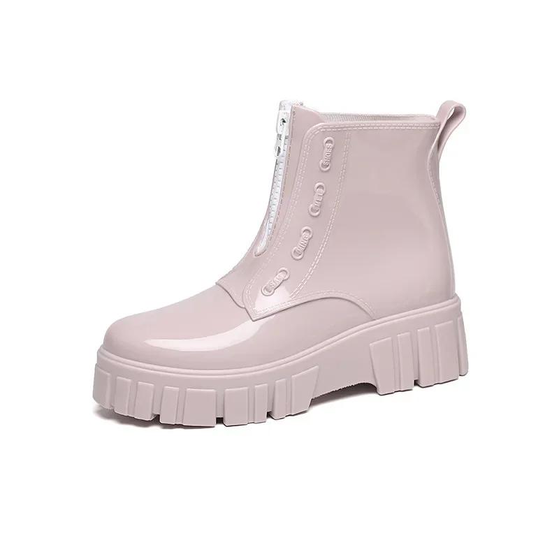 Fashion Women Thick Soled Rain Boots Non-Slip Fashion Outdoor Wear-resistant Rubber Waterproof Shoes Women Jelly Soft Soled Rain Boots