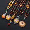 Vintage Ethnic Jewelry Party Handmade Mala Wood Bead Horn Fish Pendant Nepal  Buddhist