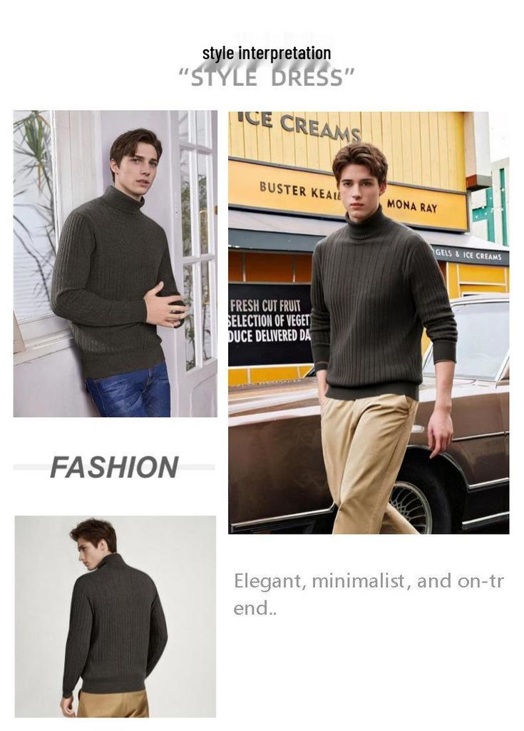 New Men's Trendy High Collar Sweater: Autumn/Winter Knitwear Fashion Base Layer