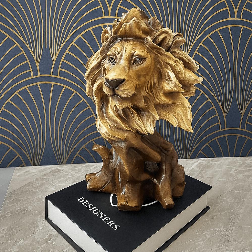 Luxury Simulation Animal Statue Retro Miniatures Figurine Sculpture Tiger Lion Head Ornament  Prop