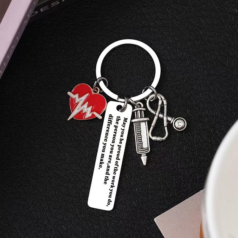 Keychain Nurse Doctor Gift Ecg Heart Pendant Occasion Pendant Syringe Decoration