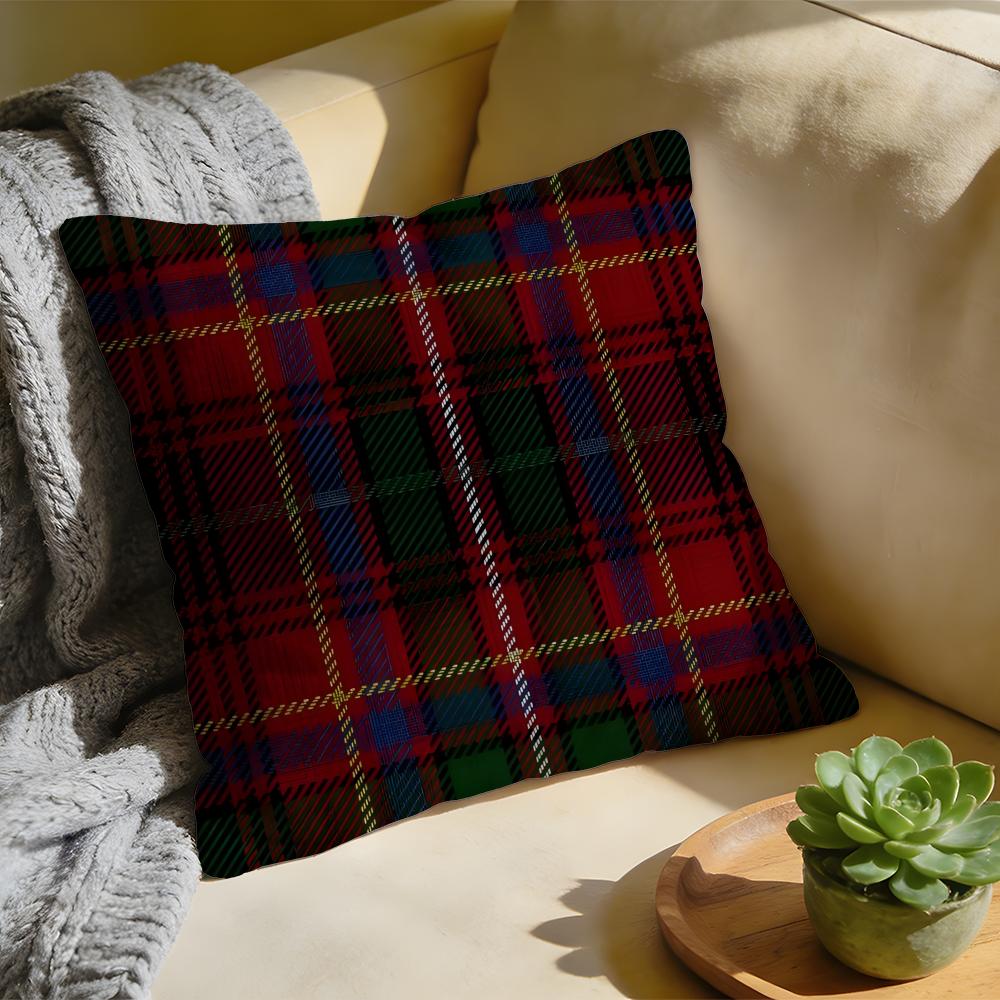 Cushion Cover Washed Linen Soft Breathable Decorative Case for Sofa Home Pillow Cover Nordic Scottish Pattern Tartan