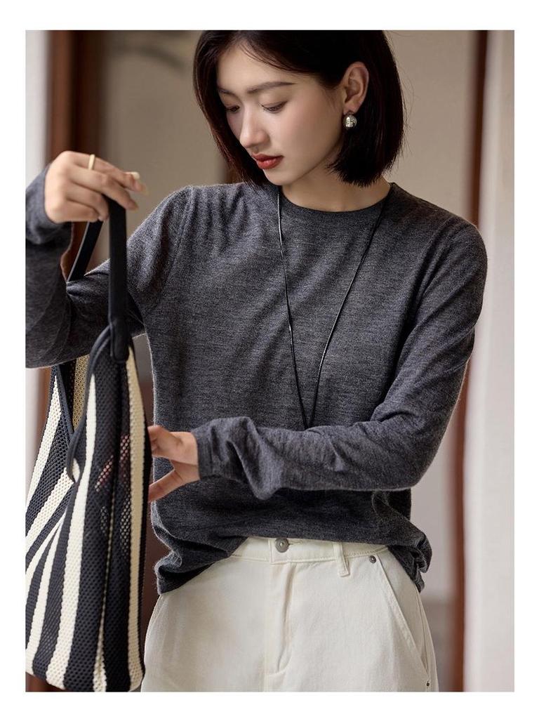 2025 Autumn Women's 80-Count Fine-Spun 100% Cashmere Crew Neck Knit Long Sleeve Base Layer