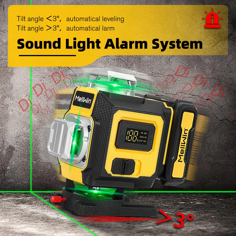 MELLWIN Professional 16 Lines 4D Laser Level with APP Remote Control – 360° Horizontal & Vertical Self-Leveling Green Beam Laser Tool