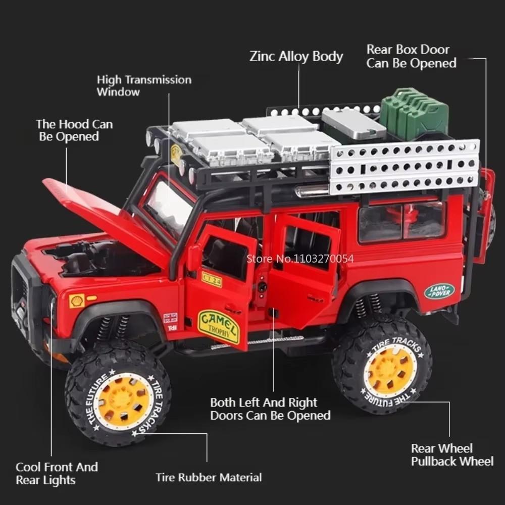1:28 UNIMOG U5000 Defender Car Model Toy Metal Body Sound Light Doors Opened Off Road Vehicle Toys Collection for Birthday Gifts