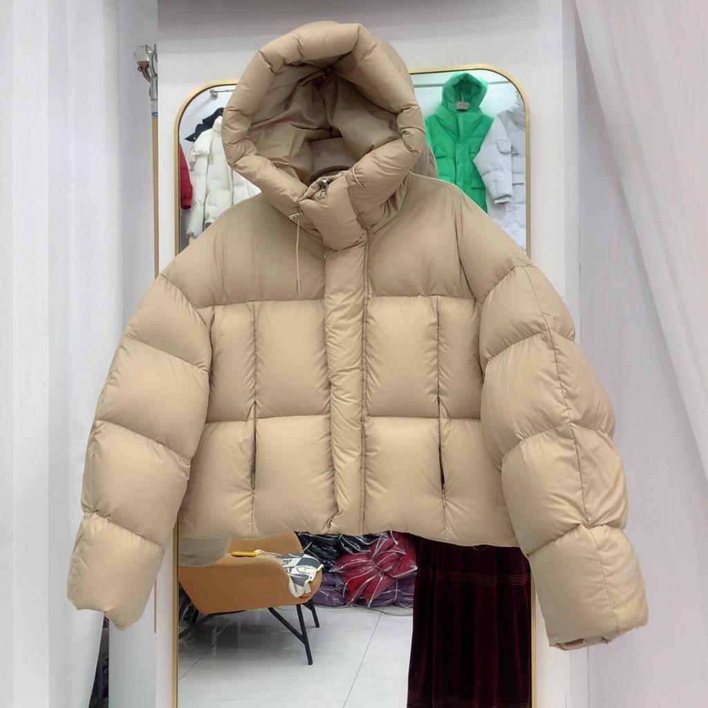 Premium white duck down hooded down jacket women's short winter fashion sweet loose small bread jacket