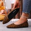 Pointed Leopard Print Pumps for Women's 2025 Autumn New Flat Plus-size Beanie Shoes