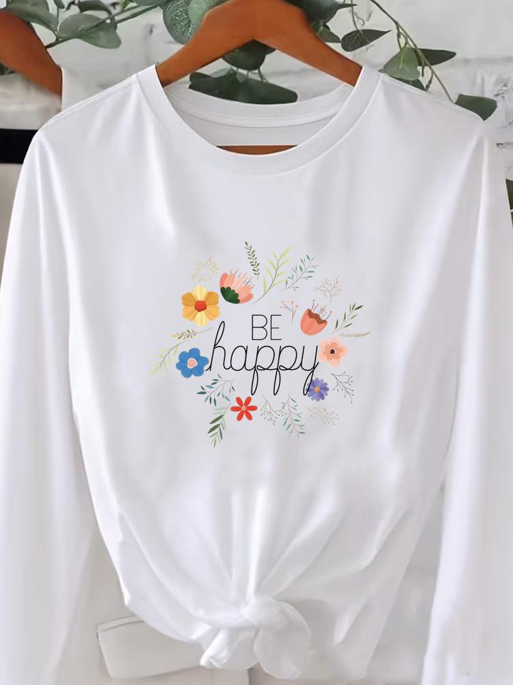 (Asiatische Größe) Buch süß 90er niedlich Bedruckt Rundhals Langarm T-Shirt Tee Dame Frauen Damenbekleidung Lässiges Mode Oberteil Grafik-T-Shirts