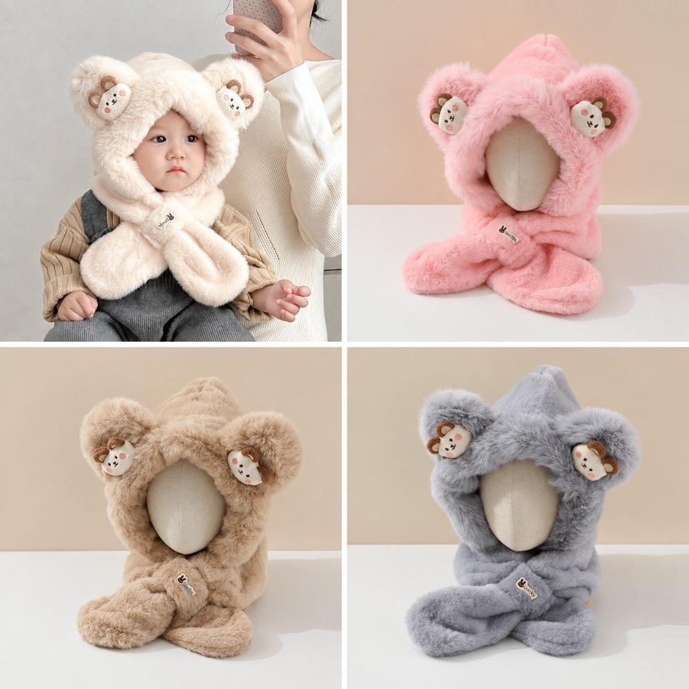 Plush Winter Baby Hat Windproof Pullover Hat New Kids Hat Hooded Scarf