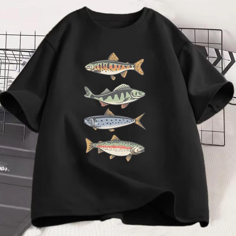Funny Colorful Fish Print Shirts Humor Tee Short Sleeve Unisex Unisex Clothes Tops New Style Hot Sale Fishing Tshirt For