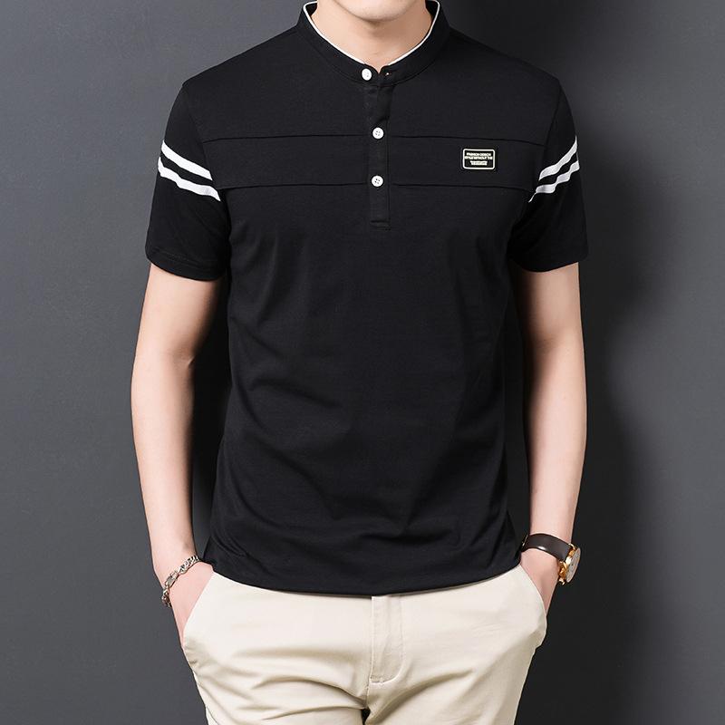 Men's Summer POLO T-shirt Casual Cotton Breathable Top Stand Up Neck Short Sleeve Korean Comfortable T-shirt