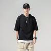 Summer Hooded T-Shirts Men Solid Short Sleeve Loose Streetwear Tees Male Vintage Casual Sports Tshirt Hooded Neck Tops Plus Size