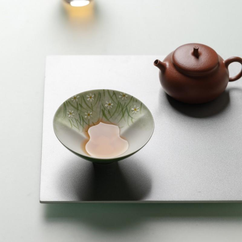 Hand-Painted Daisy Ceramic Teacup Cute Small Tea Cup Women Fulu Qiankun 60ml