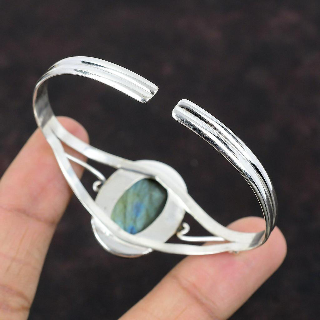 Labradorit Manschettenarmband 925 Sterling Silber Armreif Verstellbares Manschettenarmband Handgefertigter Designerschmuck Original Edelsteinschmuck für Geschenke