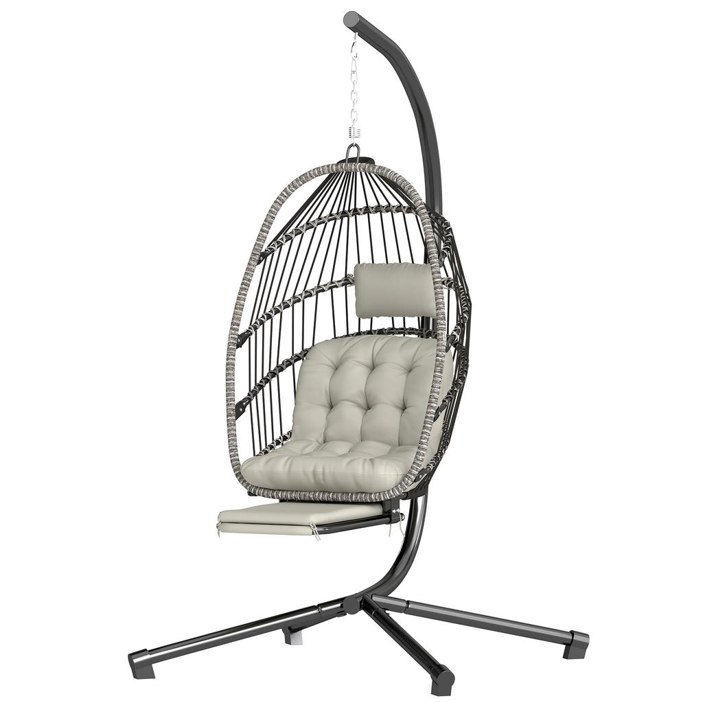 Hanging Chair with Stand, Folding, Retractable Footrest, Light Grey