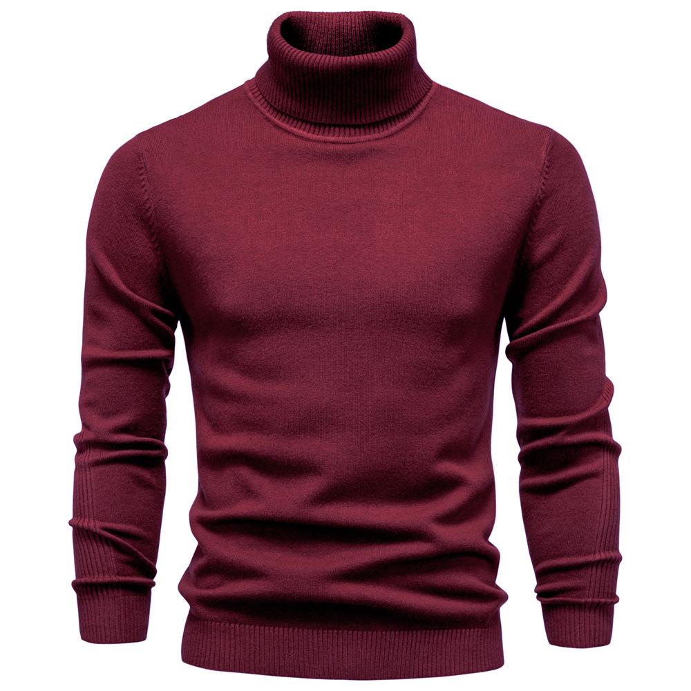 Winter Men Turtleneck Sweater Casual Solid Color Warm Pullover High Quality Slim High Neck Long Sleeve Sweater Men S вино красного