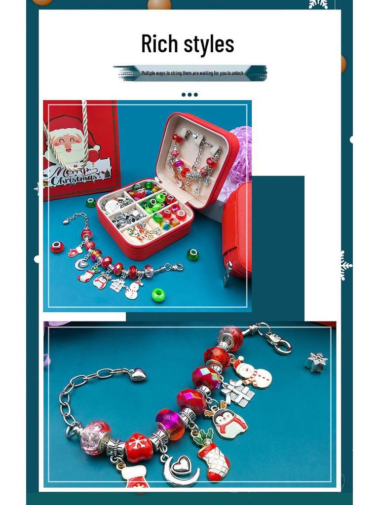 Handmade 66-Piece Children's Silver Christmas Bracelet & Bead Gift Set