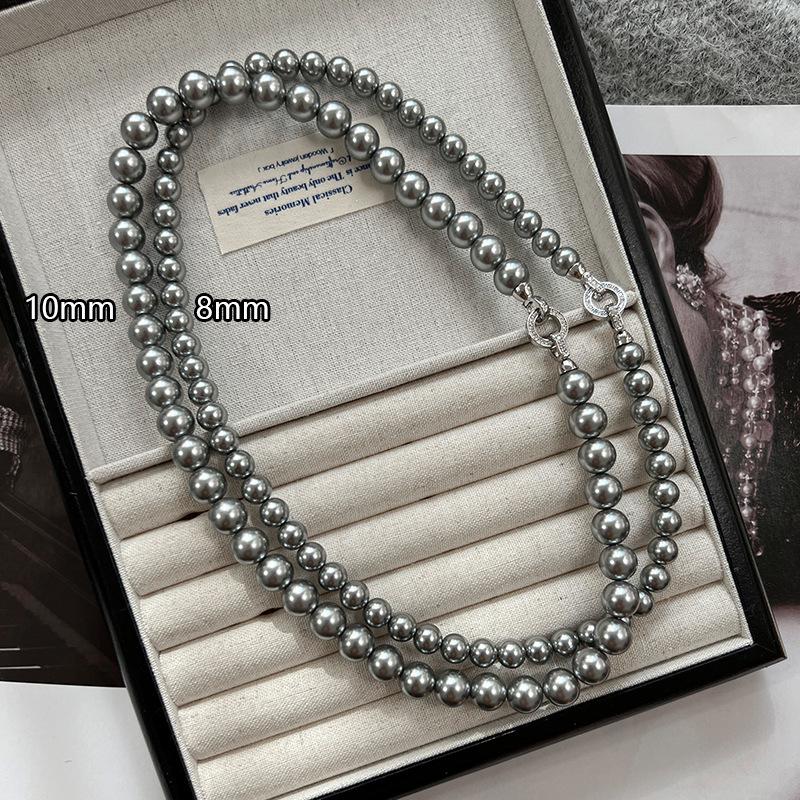 Women's Non-Fading Deep Sea Shell Pearl Necklace with Versatile Small Lockbone Chain