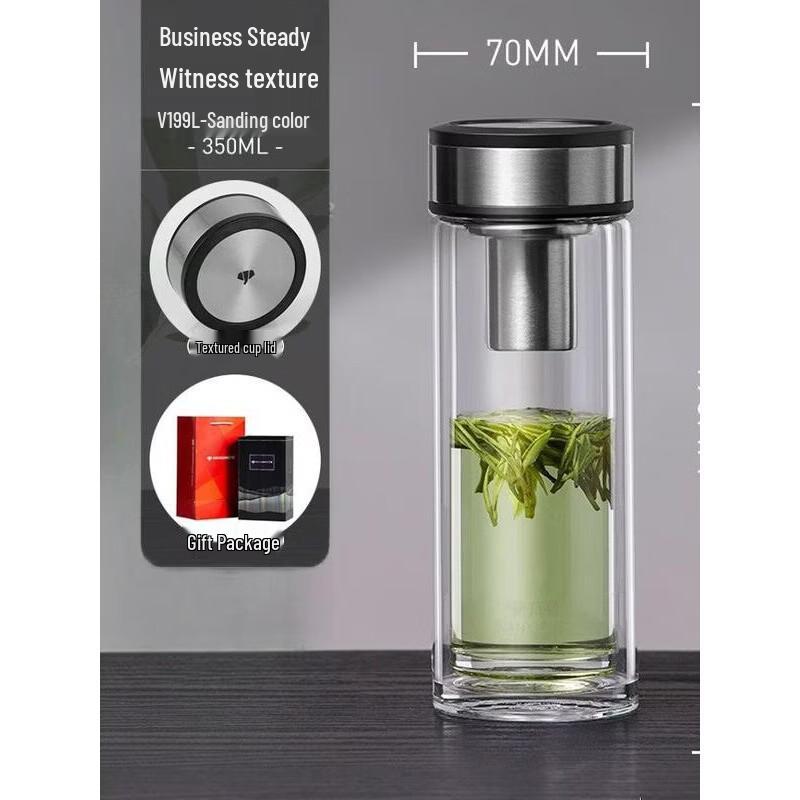 WANXIANG Double Wall Glass Travel Mug with Infuser