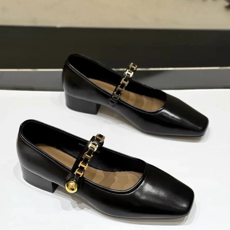 

Модные женские лоферы с квадратным носком, на массивном среднем каблуке, повседневные туфли-лодочки, женские новые 2025, весенний тренд, модные уютные сандалии Mujer 40 чёрный