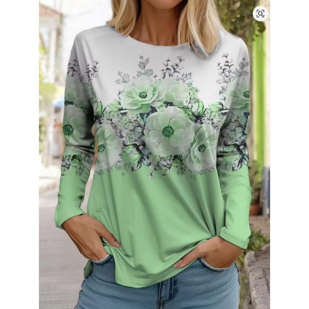 Ladies' Casual Long Sleeved T-shirt with Black and White Contrasting Pattern