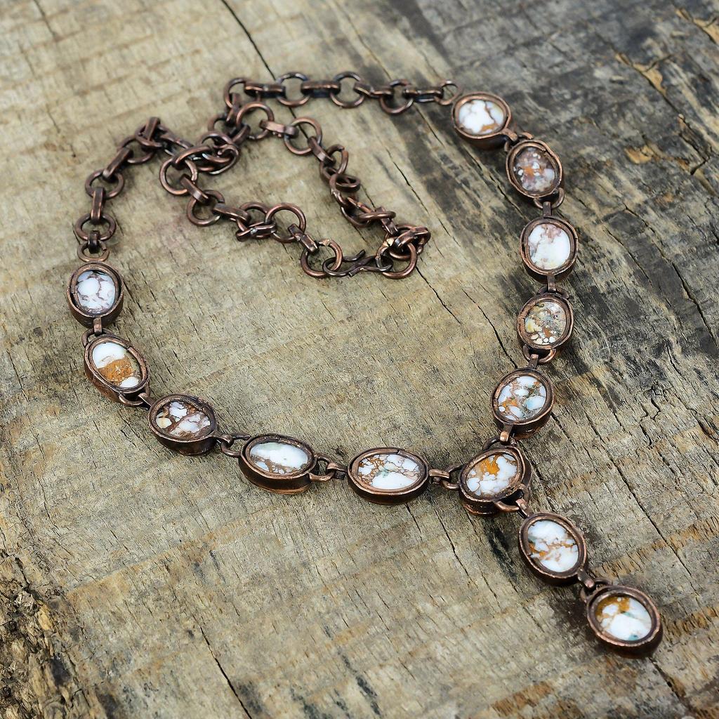 Wild Horse Magnesite Necklace Electroformed Copper Necklace Adjustable Chain Necklace Handmade Gemstone Necklace Copper Jewelry Gift for Mom