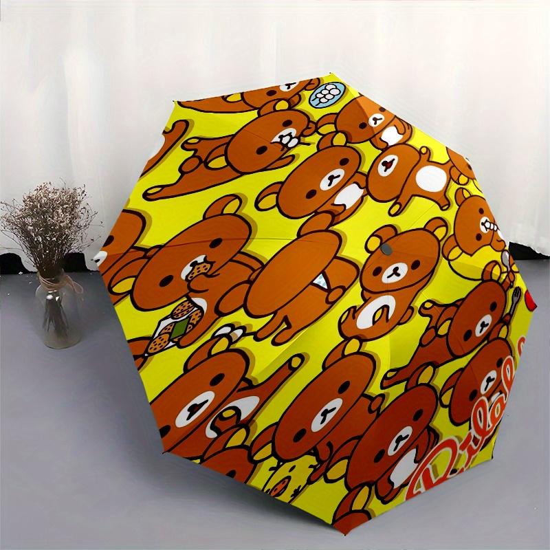 Rilakkuma,Bear Automatic Folding Umbrella Simple 8 Rib Design, Bright Cartoon Pattern, Durable Iron Frame, Suitable For Travel, Outdoor, Bea