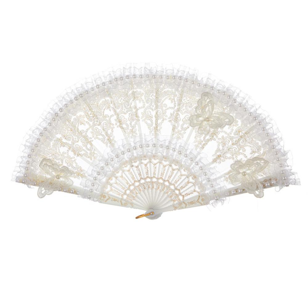 Fashion Wedding White Lace Folding Fan Plastic Wedding Cosplay Party Home Decorative Fan Ancient Bride Hand Fan Decoration
