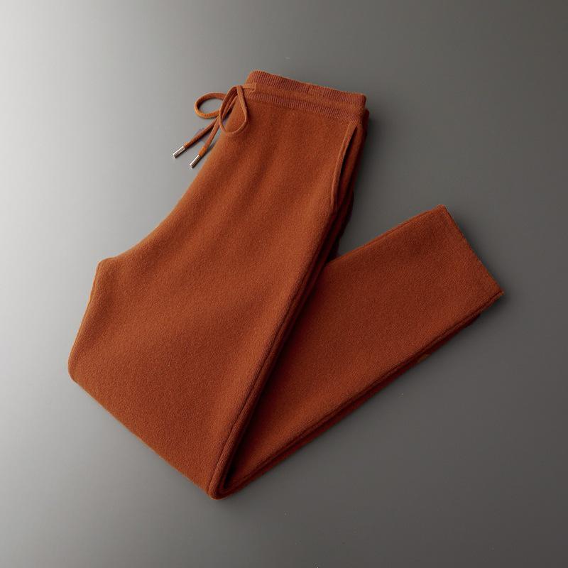 Men's Cashmere Trousers: Versatile, Four-Way Stretch, Trendy Loose Fit, Split Hem, Solid Color for Autumn and Winter.