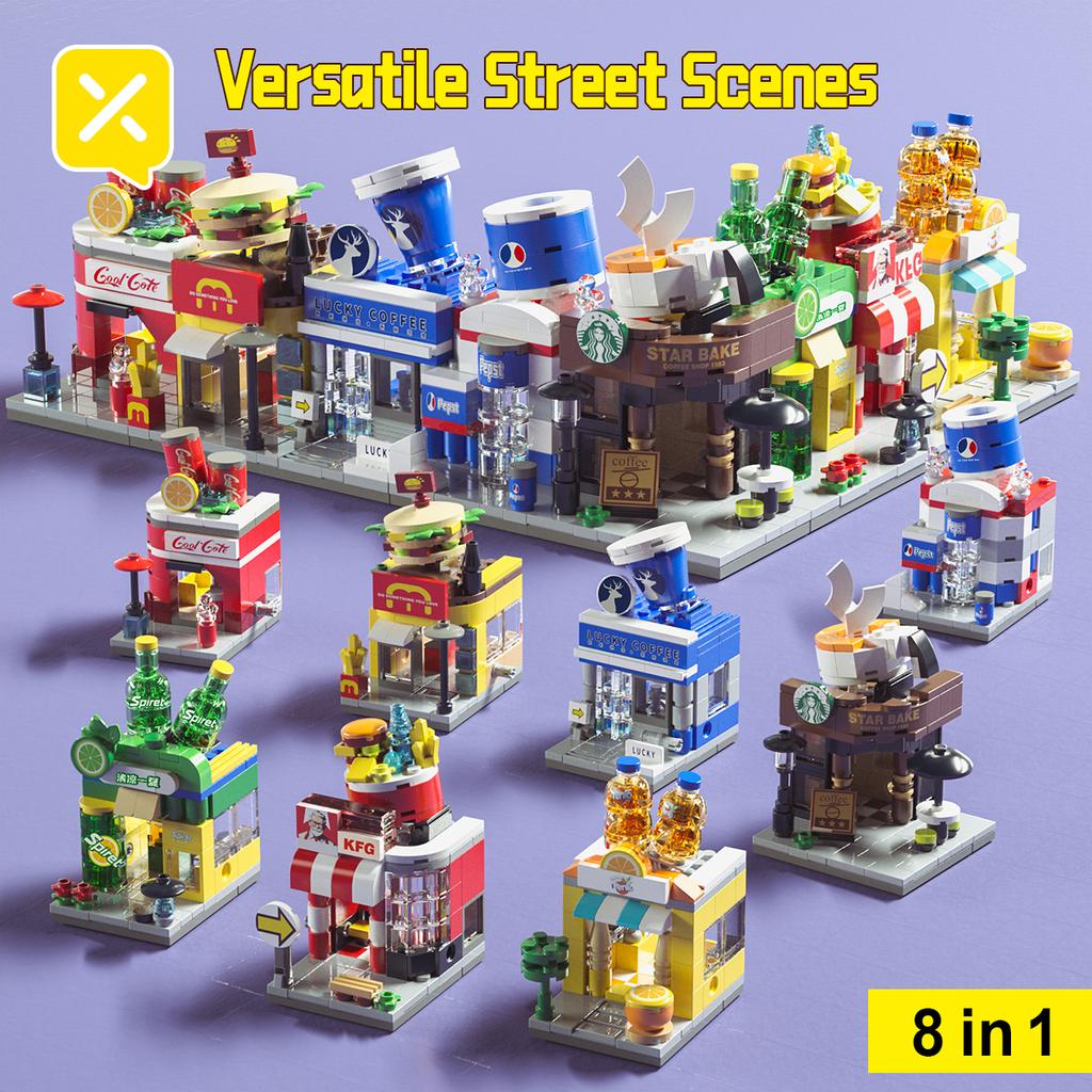 DIY Store Building Blocks Model Fast Food Restaurant Coffee Shop Puzzle Assembled Children's Educational Toys Birthday Gifts