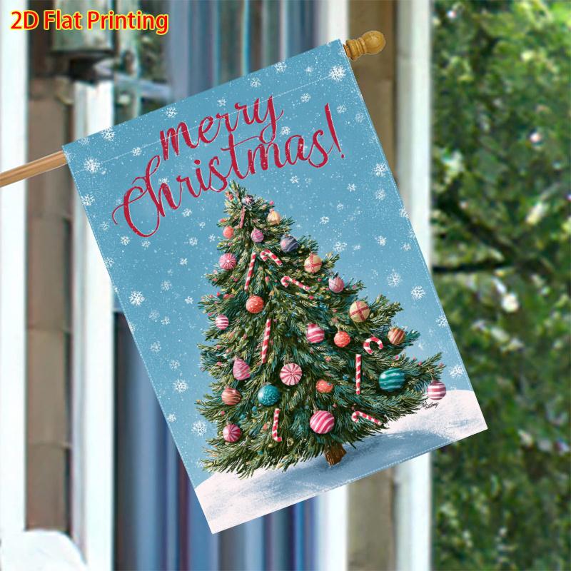 1pcs Winter Christmas, Christmas Tree and Bells, Cane Candy (2) - FlagDouble-sided Garden Flag Courtyard Decoration, Outdoor Decoration, Lawn Decorati