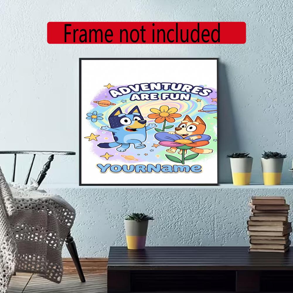 Bluey Customize Your Name Diamond Painting Round Diamond Diy Frameless Holiday Artwork Suitable For Home Office Wall Decoration