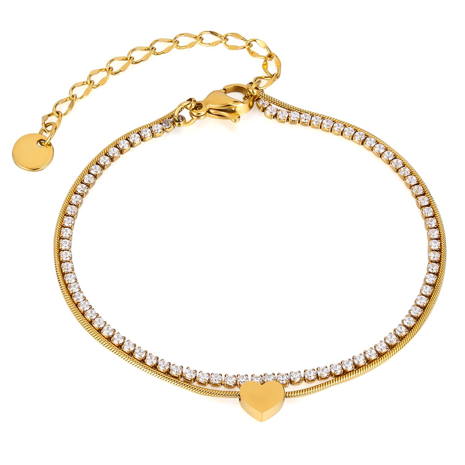 

2026 European and American style bracelet women s niche high-end love rhinestone double layered wear hand jewelry 18CM