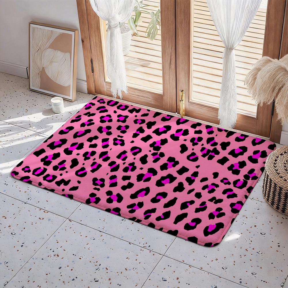 Leopard Print Floor Mat Eco Flannel Doormat Non Slip Odorless Indoor Floor Rug Soft Short Plush Home Mat