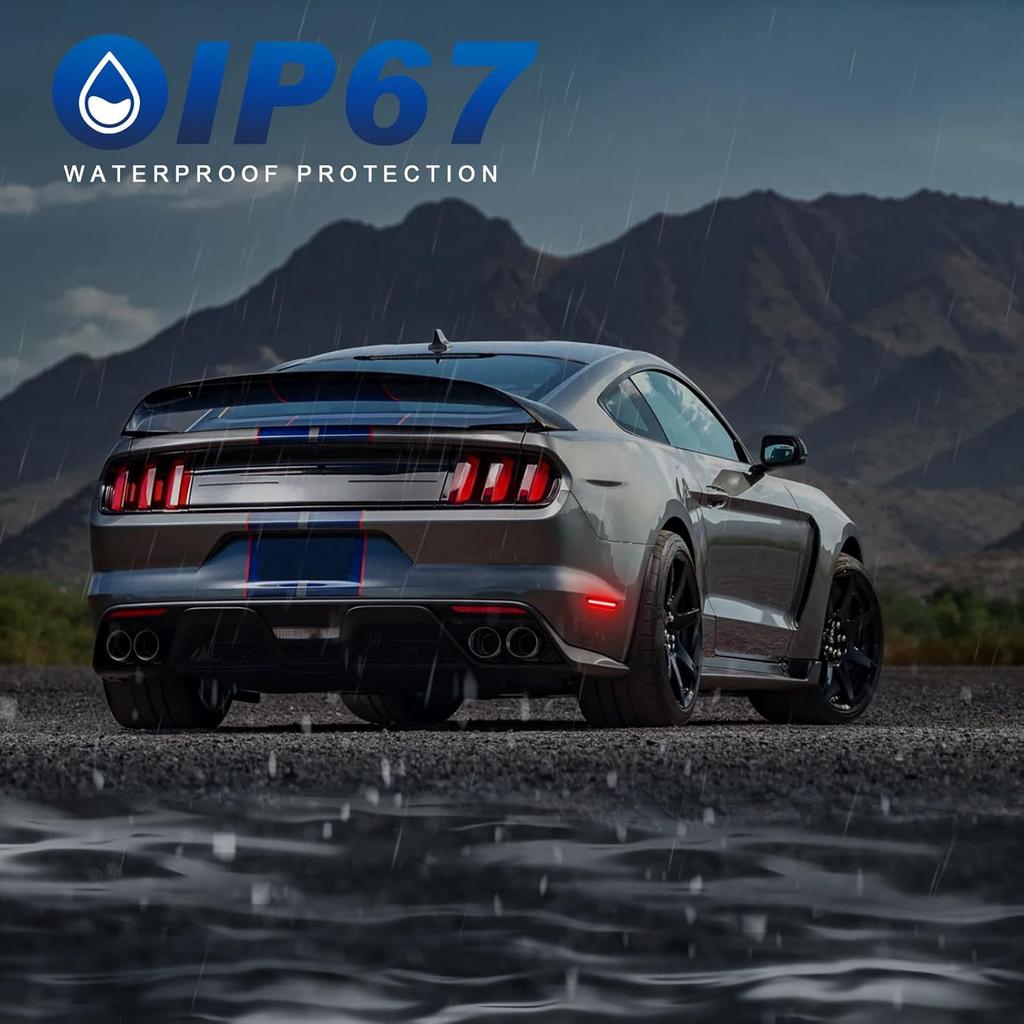 LED Side Marker Lights Compatible with 2015- Mustang S550 GT, Rear Dynamic Startup Side Markers, Rear Fender Markers Lamps Assembly, Smoked Len Red