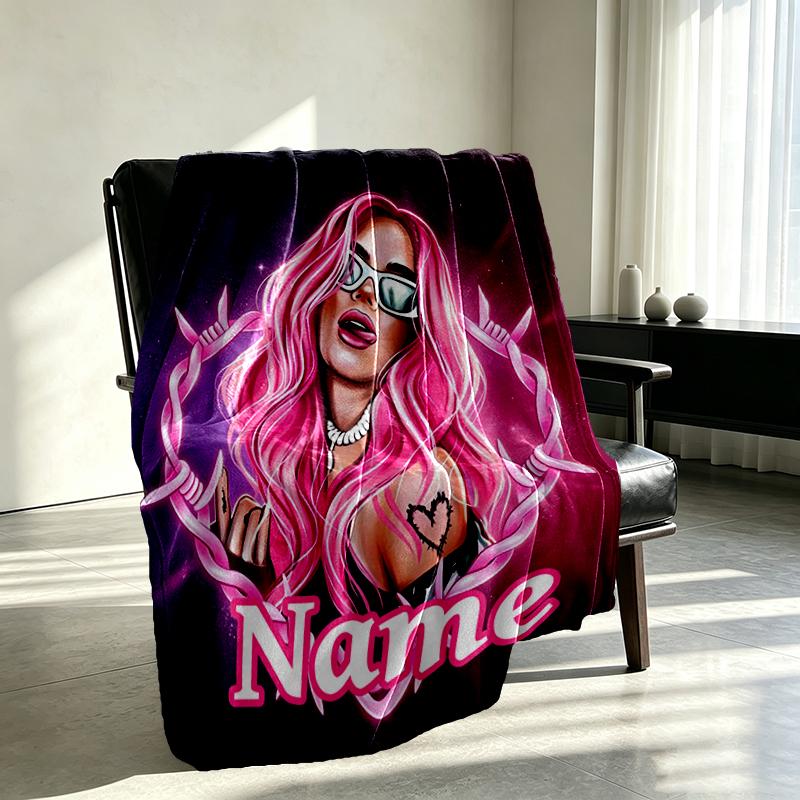 Custom Name Personalized Karol G Print Blanket, Home Decor, Bedroom, Sofa, Camping, Couch, Gifts for Birthday Christmas