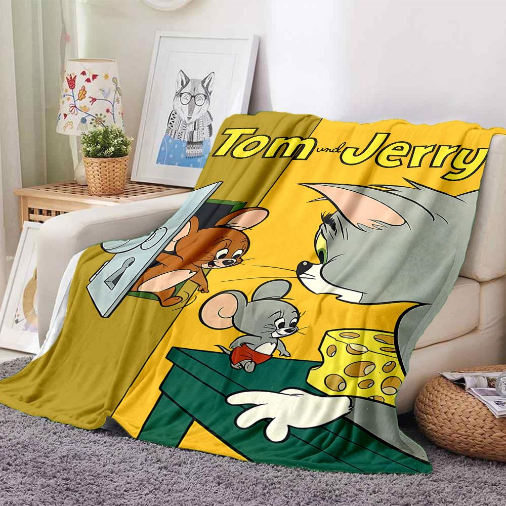 1pc Tom Jerry Flannel Throw Blanket Lightweight Soft Warm All Season Blanket for Sofa, Bed, Travel,L1028119