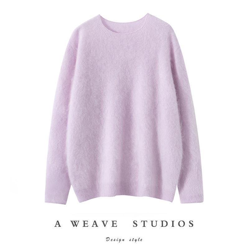 Women's Island Fine 100% Pure Cashmere Brushed Round Neck Loose Knit One-Piece Sweater for Babies